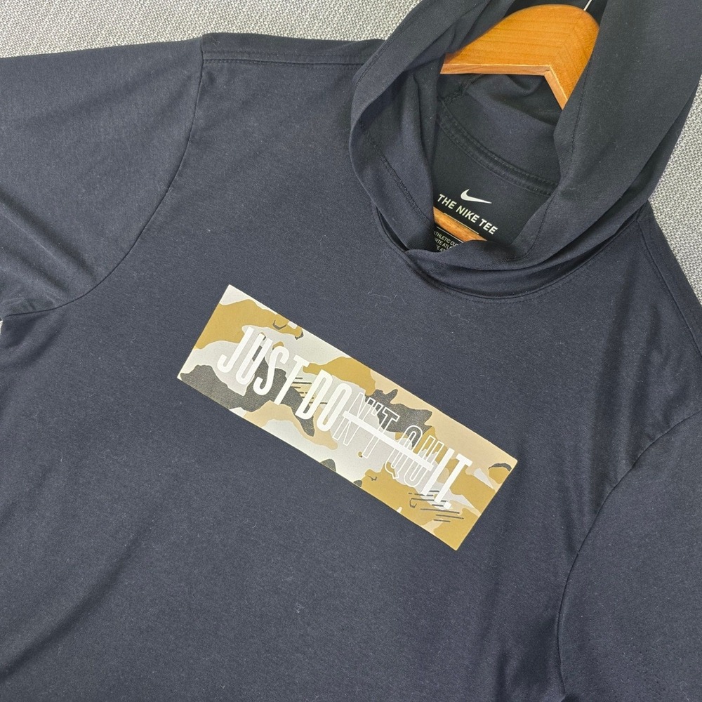 Nike Short Sleeve Hoodie Mens Medium Just Don't Quit Graphic Black Training Gear